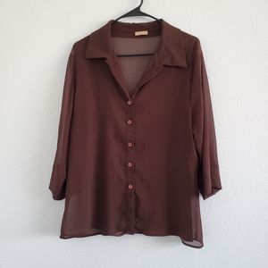 Crush USA Dark Brown Sheer Button Down Shirt